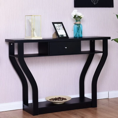 Costway Black Accent Console Table Modern Sofa Entryway Hallway Hall Furniture W/Drawer 4 Costway Black Accent Console Table Modern Sofa Entryway Hallway Hall Furniture W/Drawer - Image 2