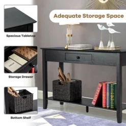 Costway Console Table With Drawer Shelf 2 Tier Sofa Side Accent Table Black -Famous Furniture Store GUEST 19e05d14 c9df 466b bc65 aac3c5ea9922