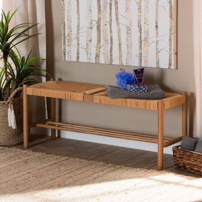 Saura Oak Wood Hemp Dining Bench Brown - Baxton Studio 3 Saura Oak Wood Hemp Dining Bench Brown - Baxton Studio