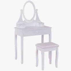 Tangkula Mirrored Dressing Table Wooden Vanity Makeup Unit W/ Cushioned Stool -Famous Furniture Store GUEST 1ab1fee2 debb 4c2a 8c66 8921b4531ba2