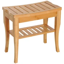 HOMCOM Long Bamboo Shower Bench Seat, 20" Wooden Spa Shower Stool With Underneath Storage Shelf Shoe Organizer 11 HOMCOM Long Bamboo Shower Bench Seat, 20" Wooden Spa Shower Stool With Underneath Storage Shelf Shoe Organizer -Famous Furniture Store GUEST 1e575988 ae3a 4e6c b7bf db8c2b3f983f