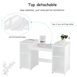 Costway Vanity Table Set Makeup Dressing Kids Girls Study Table Tri Folding Mirror -Famous Furniture Store GUEST 1f081f6d 3fdb 4f90 9243 ae8a0581acc3