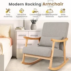Costway Upholstered Rocking Chair With Pillow Rocking Armchair With Rubber Wood Frame Grey 14 Costway Upholstered Rocking Chair With Pillow Rocking Armchair With Rubber Wood Frame Grey -Famous Furniture Store GUEST 1f4591e7 63b5 4535 96c9 6c4fc247307e