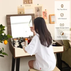 Costway Vanity Table Set With Flip Top Mirror Dressing Makeup Study Padded Stool -Famous Furniture Store GUEST 1fc71dbd ef12 4780 a6d4 3e8cc25fe793