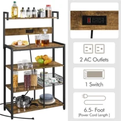 Yaheetech 5-Tier 56" H Baker’s Rack With Wire Basket & Power Outlets, Rustic Brown -Famous Furniture Store GUEST 200ccec3 1ded 4b9a bb41 b04f39866526