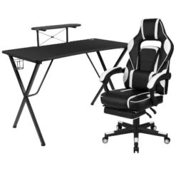 Flash Furniture Gaming Desk With Cup Holder/Headphone Hook/Monitor Stand & Reclining Back/Arms Gaming Chair With Footrest -Famous Furniture Store GUEST 21490de1 edb7 4913 98c3 8dd95877e29f