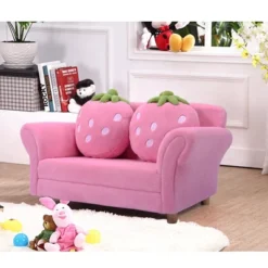 Costway Kids Sofa Strawberry Armrest Chair Lounge Couch W/2 Pillow Children Toddler Pink -Famous Furniture Store GUEST 21eab3e2 eadd 4e17 9c92 f18f1cd76d5e