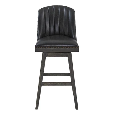 30" Journey Faux Leather Wood Swivel Barstool Gray Onyx - Armen Living 3 30" Journey Faux Leather Wood Swivel Barstool Gray Onyx - Armen Living