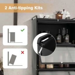 Costway 5-Tier Kitchen Baker's Rack Storage Cabinet Mobile Microwave Stand Flip-up Doors -Famous Furniture Store GUEST 23282a11 380d 485c 8584 b76d1dd2b40a