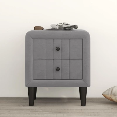 Velvet Upholstered Wooden Nightstand, Bedside Table With 2 Drawers-ModernLuxe 3 Velvet Upholstered Wooden Nightstand, Bedside Table With 2 Drawers-ModernLuxe