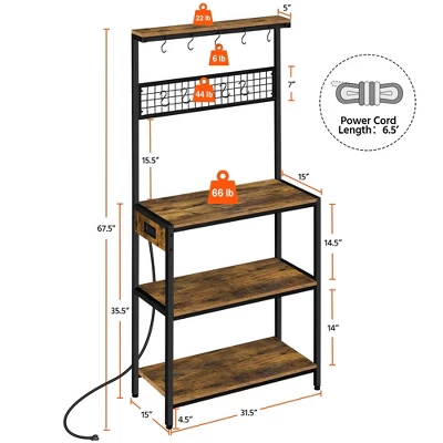 Yaheetech 67.5" H Baker’s Rack With Power Outlet For Kitchen Storage, Rustic Brown 4 Yaheetech 67.5" H Baker’s Rack With Power Outlet For Kitchen Storage, Rustic Brown - Image 2