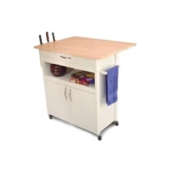 Wood Butcher Block Kitchen Cart In White - Catskill Craftsmen