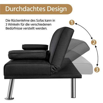 Yaheetech Convertible Futon Sofa Bed Tufted Fabric Futon With Cupholders And Pillows 5 Yaheetech Convertible Futon Sofa Bed Tufted Fabric Futon With Cupholders And Pillows - Image 3