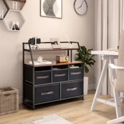 Costway 5-Drawer Storage Dresser Organizer Unit With Fabric Bin For Living Room Bedroom -Famous Furniture Store GUEST 27ff4e24 e130 472a 9311 75b4233ce68c