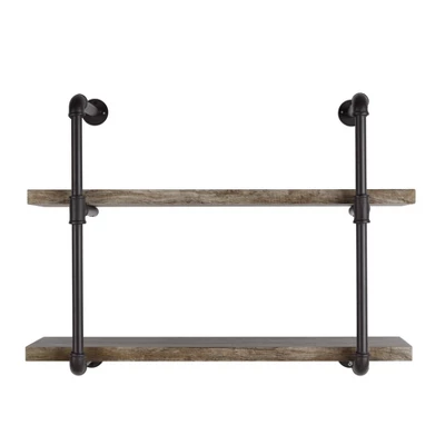 31.5" X 24" Two Tier Industrial Pipe Wall Shelf Brown - Danya B. 3 31.5" X 24" Two Tier Industrial Pipe Wall Shelf Brown - Danya B. - Image 2