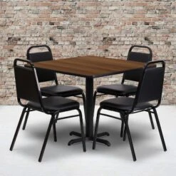 Emma And Oliver 36" Square Laminate X-Base Table Set With 4 Banquet Chairs