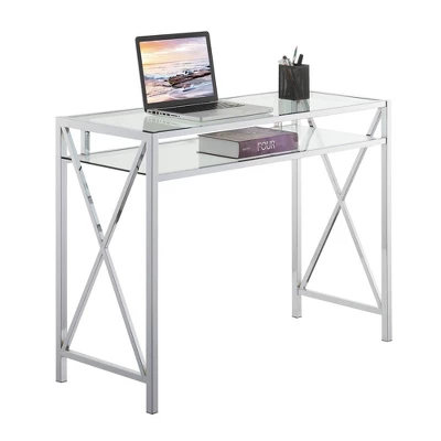 42" Oxford Chrome Desk With Shelf Clear Glass/Chrome - Breighton Home 4 42" Oxford Chrome Desk With Shelf Clear Glass/Chrome - Breighton Home - Image 2