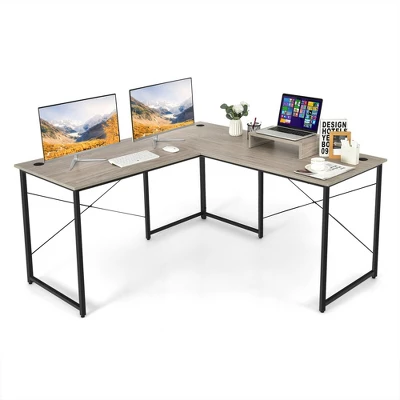 Costway L-Shaped Reversible Computer Desk 2-Person Long Table W/Monitor Stand 14 Costway L-Shaped Reversible Computer Desk 2-Person Long Table W/Monitor Stand - Image 12