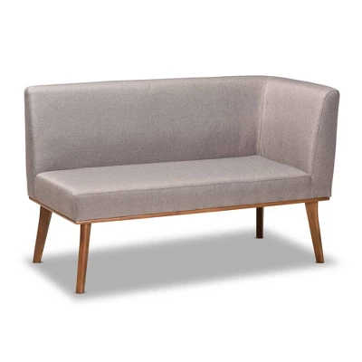 2pc Odessa Mid-Century Modern Fabric Upholstered Wood Dining Corner Sofa Bench Set Walnut/Brown/Gray - Baxton Studio 3 2pc Odessa Mid-Century Modern Fabric Upholstered Wood Dining Corner Sofa Bench Set Walnut/Brown/Gray - Baxton Studio