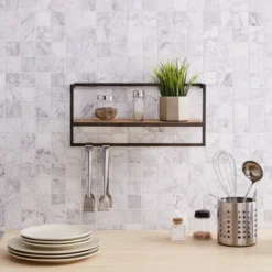 17" X 7.9" Floating Industrial Wood Wall Shelf With Metal Towel Bar Black - Danya B. -Famous Furniture Store GUEST 29c8bf56 358c 475a b799 ab3f49201c14