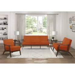 Carlson Velvet Upholstered Loveseat In Orange And Dark Walnut - Lexicon -Famous Furniture Store GUEST 2a2a0a51 a68a 46d3 9fee c6e0b3a9f29a