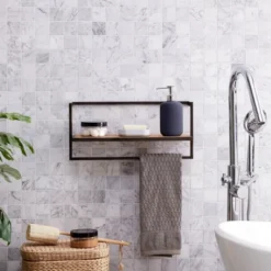 17" X 7.9" Floating Industrial Wood Wall Shelf With Metal Towel Bar Black - Danya B. -Famous Furniture Store GUEST 2aec064d 1061 49e1 a3b8 6faeba9b6980