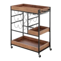 12 Bottles Rustic Walnut Wood And Metal Rolling Farmhouse Style Bar Cart Brown/Black - Danya B. -Famous Furniture Store GUEST 2aefbb1d f235 448b a665 3f2d39492955