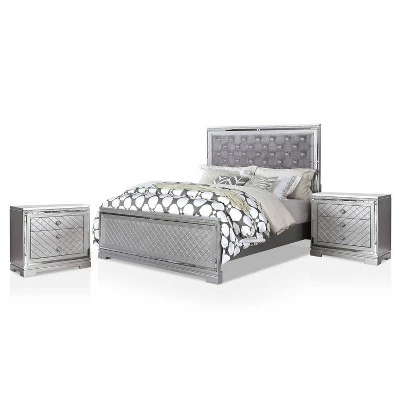 3pc Tenaya Bed With 2 Nightstands Set Silver/Gray - HOMES: Inside + Out 19 3pc Tenaya Bed With 2 Nightstands Set Silver/Gray - HOMES: Inside + Out - Image 17