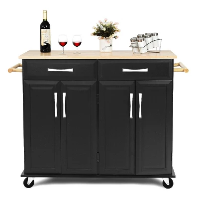 Costway Rolling Kitchen Trolley Island Black Cart Wood Top Storage Cabinet Utility W/ Drawers 8 Costway Rolling Kitchen Trolley Island Black Cart Wood Top Storage Cabinet Utility W/ Drawers - Image 6
