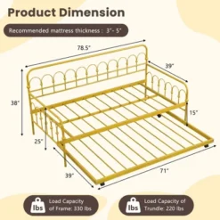 Costway Twin Size Metal Daybed With Trundle Space-Saving Sofa Bed Lockable Wheels Gold -Famous Furniture Store GUEST 2be6a48c 302e 4449 b278 65d60bd17fbc