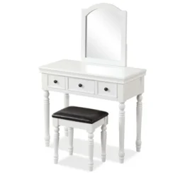Costway Vanity Table Set Makeup Desk Cushioned Stool 3 Drawer Large Mirror White/Walnut -Famous Furniture Store GUEST 2c0071ad 7e73 4d9a a8e1 a81ad61a5890
