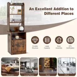 Tangkula Nightstand Bedside End Side Table Bookshelf W/ Charging Station -Famous Furniture Store GUEST 2c8d50df 2036 40f0 9007 928411e935b8