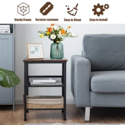 Costway 3-Tier Industrial End Side Table Nightstand W/2 Adjustable Shelves Rustic Brown 16 Costway 3-Tier Industrial End Side Table Nightstand W/2 Adjustable Shelves Rustic Brown -Famous Furniture Store GUEST 2d77ccfb 90ac 4de9 b435 bffacf65849f