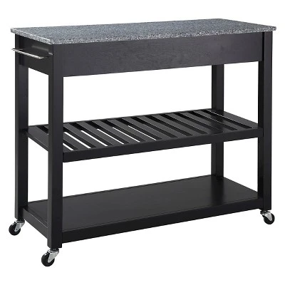 Solid Granite Top Kitchen Cart/Island With Optional Stool Storage - Crosley 3 Solid Granite Top Kitchen Cart/Island With Optional Stool Storage - Crosley