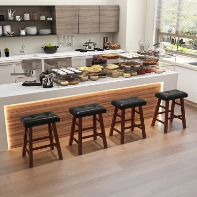 Costway Set Of 2 Upholstered Barstools 24''/29'' Backless Rubberwood Dining Chairs Black&Brown 6 Costway Set Of 2 Upholstered Barstools 24''/29'' Backless Rubberwood Dining Chairs Black&Brown - Image 4