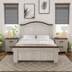 3pc Willow Rustic Bedroom Set With 2 Nightstands Distressed White/Walnut - HOMES: Inside + Out