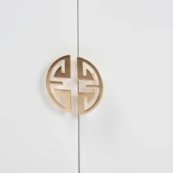 Kamana Two-Tone Wood And Metal 2 Door Storage Cabinet White/Gold/Oak Brown - Baxton Studio -Famous Furniture Store GUEST 3035f70e 2aa4 40bb a76a 21d38a6cbc7c