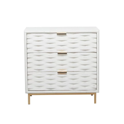 Contemporary Carved Woven Pattern 3 Drawer Wood Cabinet White - Olivia & May 3 Contemporary Carved Woven Pattern 3 Drawer Wood Cabinet White - Olivia & May