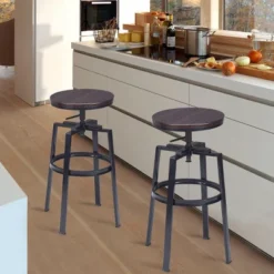 Costway Set Of 2 Vintage Bar Stool Adjustable Wood Metal Design Pub Chairs Industrial Backless -Famous Furniture Store GUEST 3253d312 679b 45f3 a3a5 2074dc100a80