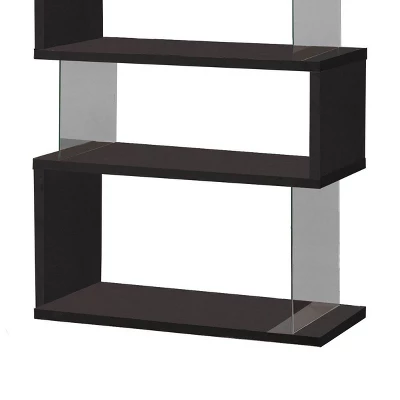 Coaster Home Furniture Contemporary Asymmetrical 63 Inch Durable Snaking Home Living Room 5 Shelf Bookshelf With Tempered Glass Support, Black 5 Coaster Home Furniture Contemporary Asymmetrical 63 Inch Durable Snaking Home Living Room 5 Shelf Bookshelf With Tempered Glass Support, Black - Image 3