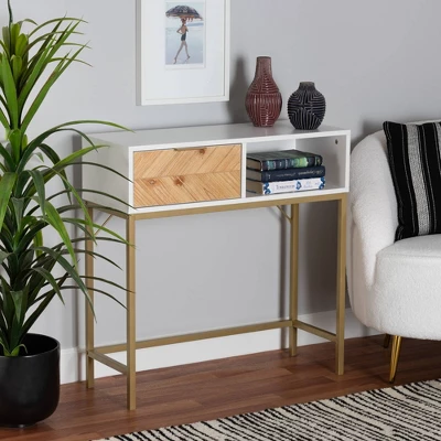Giona Two-Tone Wood And Metal 1 Drawer Console Table White/Gold - Baxton Studio 3 Giona Two-Tone Wood And Metal 1 Drawer Console Table White/Gold - Baxton Studio
