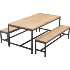 Dobson Natural Wood And Black Metal Dining Table Natural - Finch -Famous Furniture Store GUEST 3292936e 013a 4e43 99b4 76e1ce568171