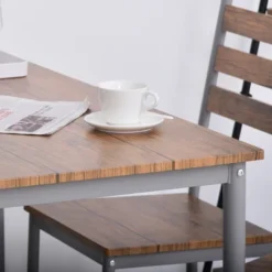 HOMCOM Modern 5-Piece Wooden Counter Dining Kitchen Table Set, 1 Table 4 Chairs Metal Legs, Suitable For Outdoors, Brown -Famous Furniture Store GUEST 334f1a3f 2afa 47b4 a5c6 d63060d30895