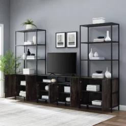 3pc Jacobsen Entertainment Set With Large Etageres Brown Ash - Crosley -Famous Furniture Store GUEST 3350efcc afd7 41d0 a9a9 07b8e0710ed5