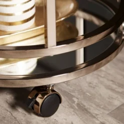 Bartram Oval Bar Cart Champagne Gold - Inspire Q -Famous Furniture Store GUEST 33eb9254 bfa1 4020 980c eaf784013ecc