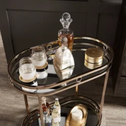 Bartram Oval Bar Cart Champagne Gold - Inspire Q -Famous Furniture Store GUEST 3451539e 91ab 4d0f 9261 93a8e678abe8