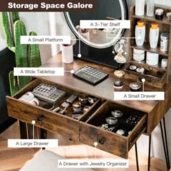 Costway Vanity Table Set Lighted Mirror Storage Drawer Shelf Cushion Stool 17 Costway Vanity Table Set Lighted Mirror Storage Drawer Shelf Cushion Stool -Famous Furniture Store GUEST 372fc2d9 185b 4a5c b7be ed589a5f0d80