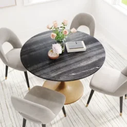 47.2" Lynnette Round Marble Dining Table Black - ZM Home -Famous Furniture Store GUEST 375f705e e537 45f2 955c 697fe1b4659f