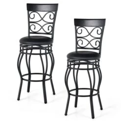 Costway Set Of 2/4 Vintage Swivel Bar Stools 30'' Bistro Upholstered Dining Chairs Black -Famous Furniture Store GUEST 3778e493 bf76 46da a731 b5c9e45d30ba