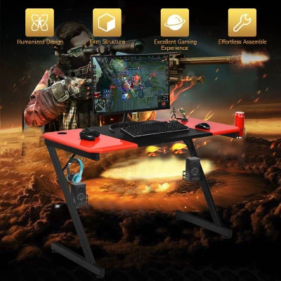 Costway Gaming Desk & Chair Set Z-Shaped Racing Style Desk With Massage Swivel Gaming Chair 6 Costway Gaming Desk & Chair Set Z-Shaped Racing Style Desk With Massage Swivel Gaming Chair - Image 4